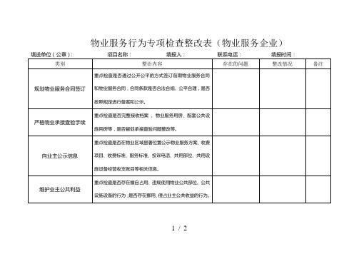 物业服务行为专项检查整改表