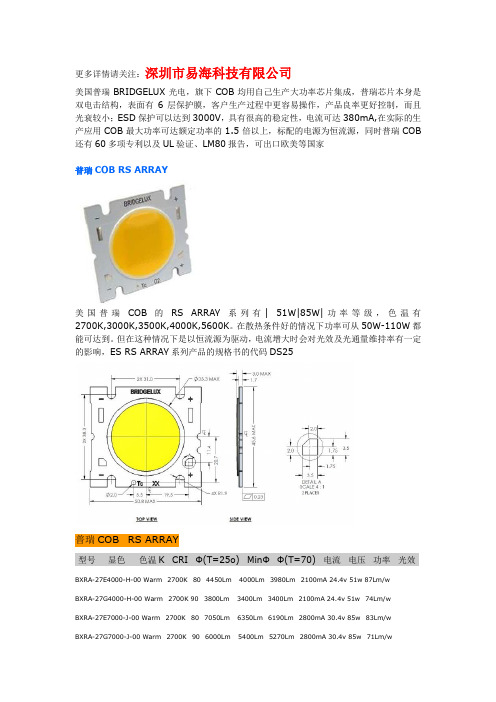 普瑞COB参数