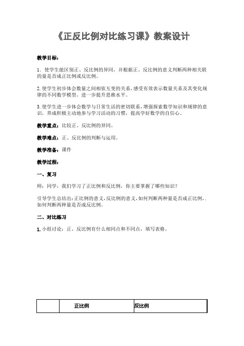 《正反比例对比练习课》教案设计
