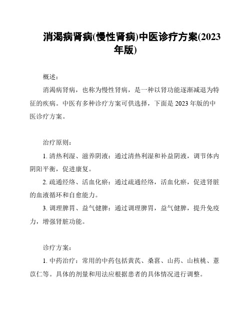 消渴病肾病(慢性肾病)中医诊疗方案(2023年版)