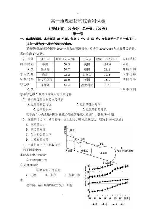 高一地理必修2综合测试卷