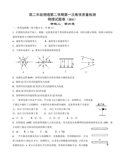 高二年级物理第二学期第一次教学质量检测.doc