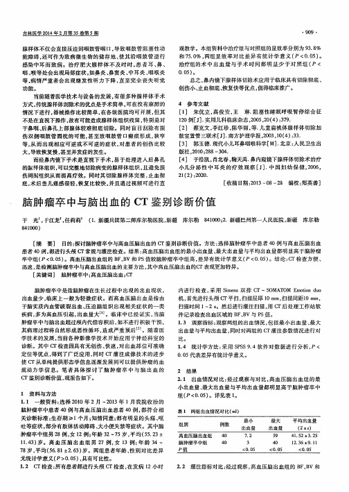 脑肿瘤卒中与脑出血的CT鉴别诊断价值