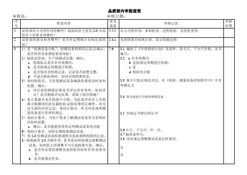 品管部内审检查表