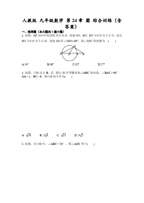 人教版 九年级数学上册 第24章 圆 综合训练