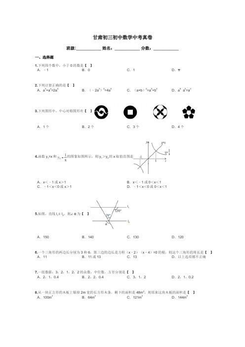 甘肃初三初中数学中考真卷带答案解析
