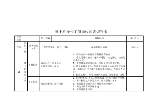 推土机操作工岗岗位危害识别卡