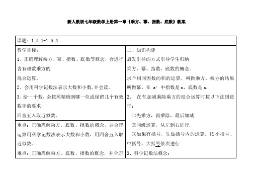 【最新】人教版七年级数学上册第一章《乘方、幂、指数、底数》教案