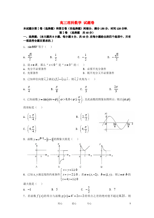 广东省汕头市金山中学高三数学上学期期中试题 理 新人教A版