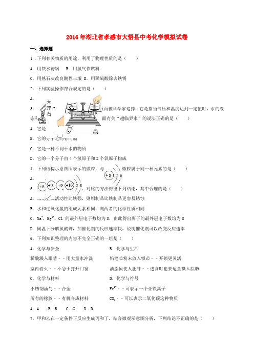 湖北省孝感市大悟县2016年中考化学5月模拟试卷(含解析)