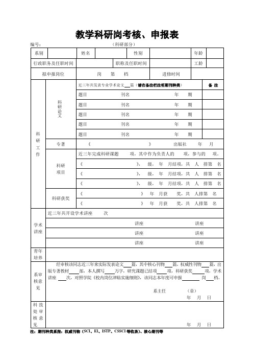 教学科研岗考核、申报表