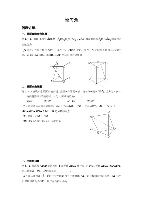 立体几何专题复习(三)   空间角专题