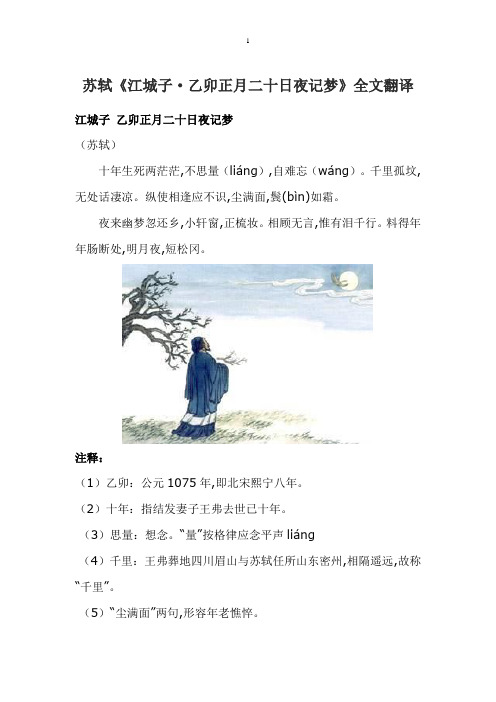 苏轼《江城子·乙卯正月二十日夜记梦》全文翻译