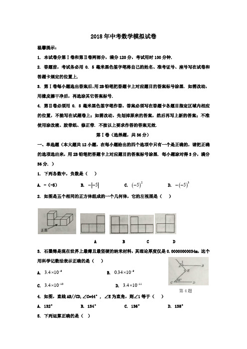 2018年中考模拟数学试题及答案