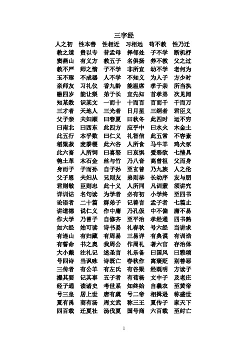 三字经、弟子规、百家姓、千字文