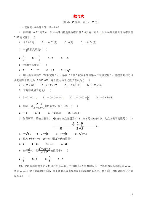 中考数学总复习 一 数与式分类检测