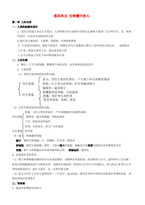 东辽县第三中学七年级生物下册 第四单元 生物圈中的人知识点总结 新人教版