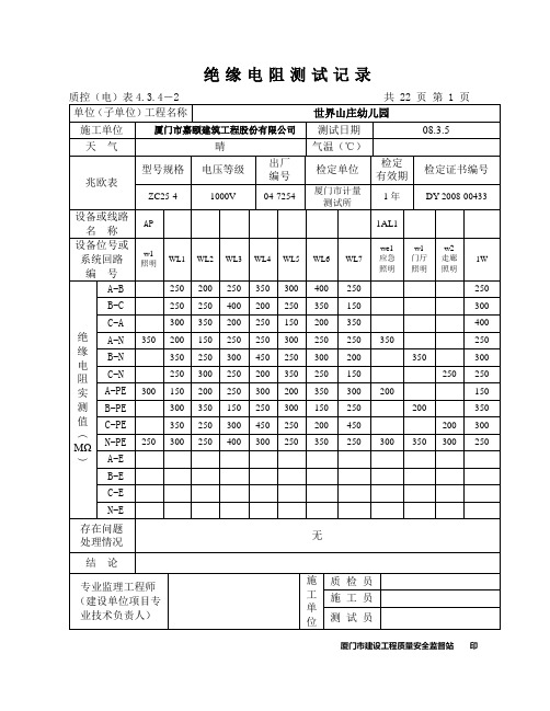 绝缘电阻测试记录 (2)