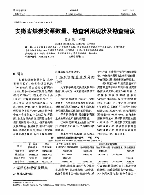 安徽省煤炭资源数量、勘查利用现状及勘查建议