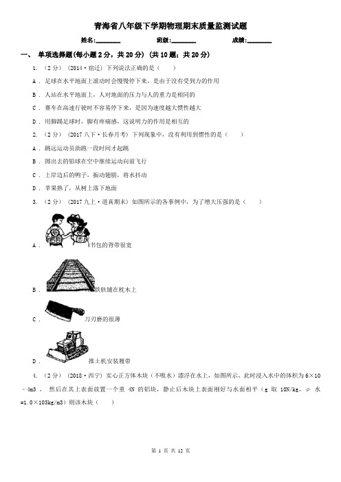 青海省八年级下学期物理期末质量监测试题