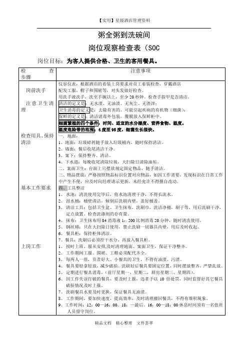 厨房岗位检查制度-洗碗间岗位观察检查表SOC