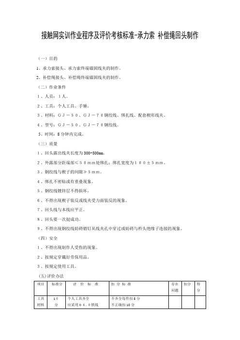 接触网实训作业程序及评价考核标准-承力索 补偿绳回头制作