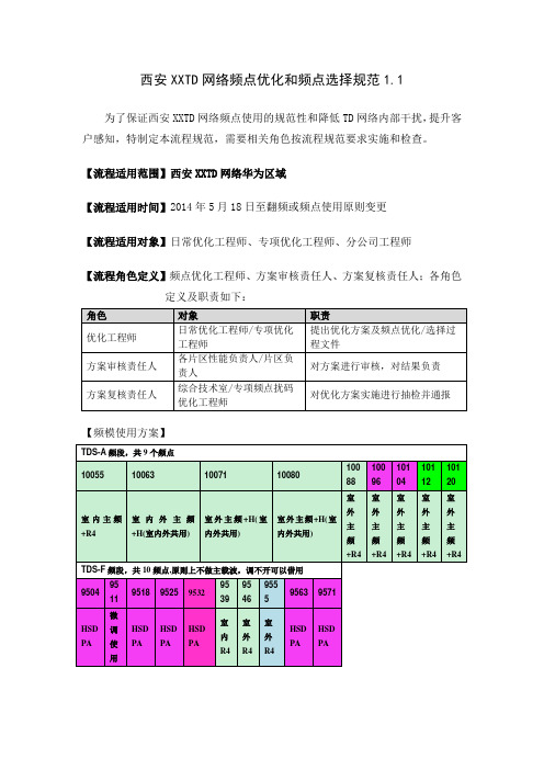 最新(完美版)西安移动TD网络频点频点规划和优化规范V1.2_20140708