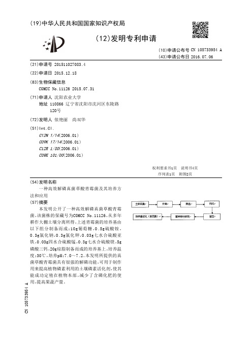 一种高效解磷真菌草酸青霉菌及其培养方法和应用[发明专利]