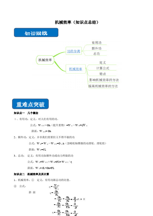 八年级初中物理机械效率知识点及习题