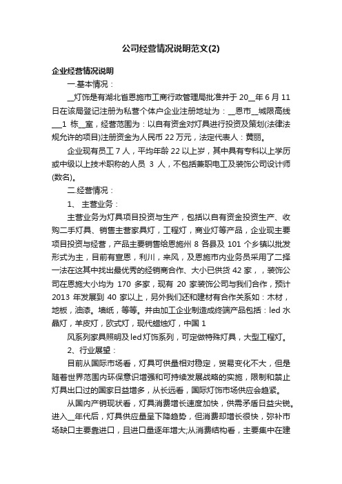 公司经营情况说明范文（2）