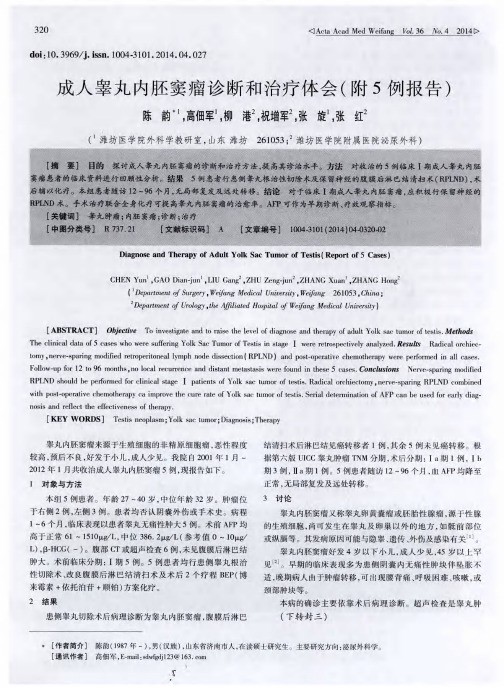 成人睾丸内月不窦瘤诊断和治疗体会(附5例报告)