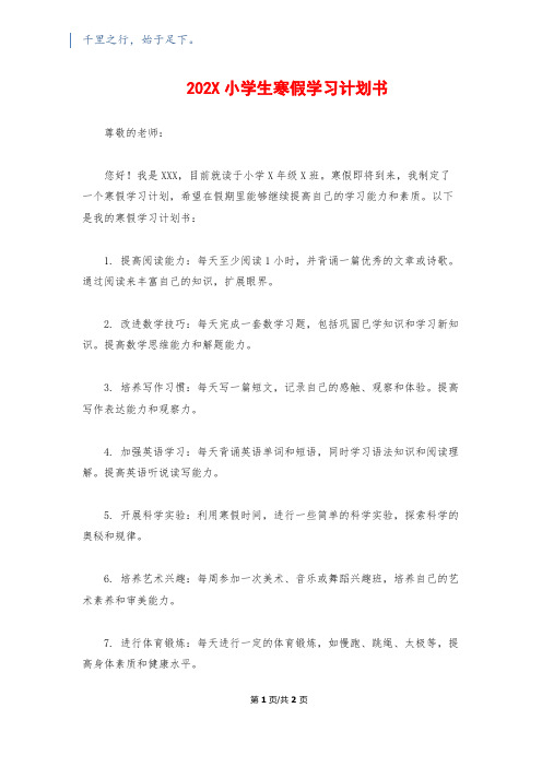 202X小学生寒假学习计划书