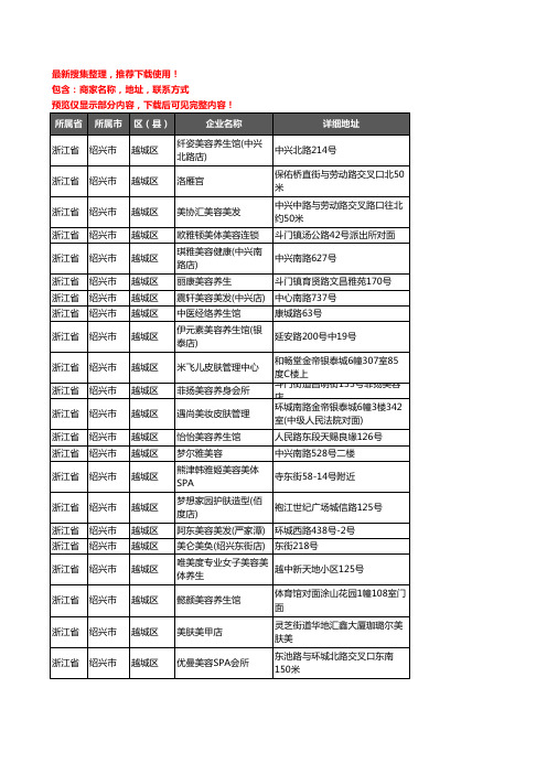 新版浙江省绍兴市越城区美容院企业公司商家户名录单联系方式地址大全395家