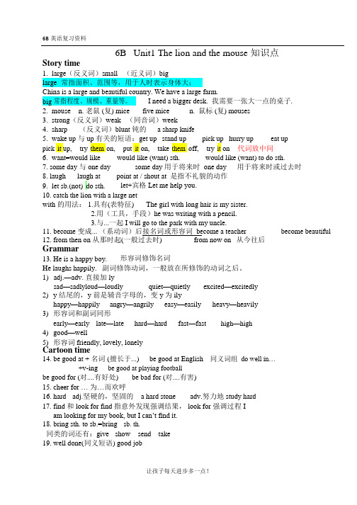 苏教版译林小学英语六年级下册6B全册复习重点知识点整理