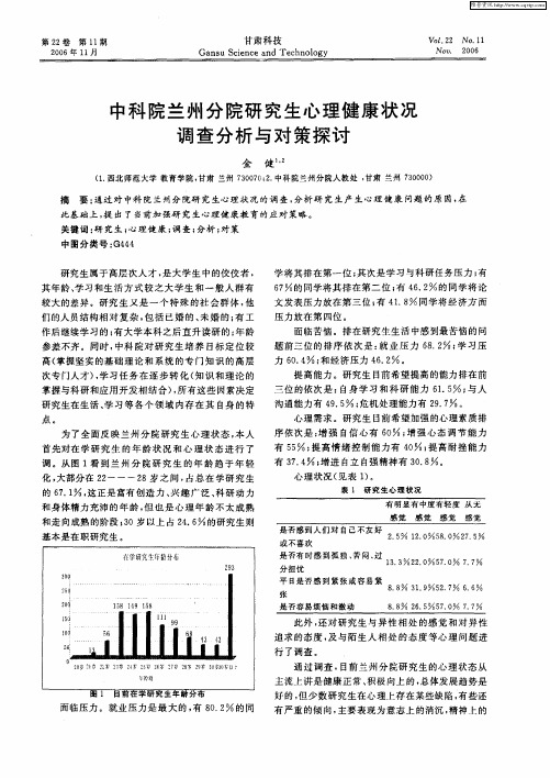 中科院兰州分院研究生心理健康状况调查分析与对策探讨