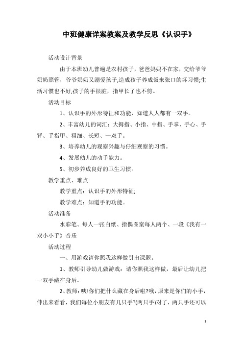 中班健康详案教案及教学反思《认识手》