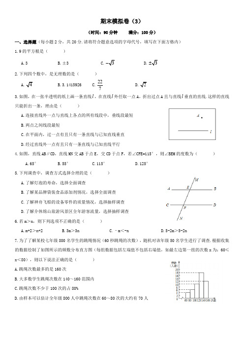 人教版七年级数学第二学期期末模拟卷(3)试题及答案解析