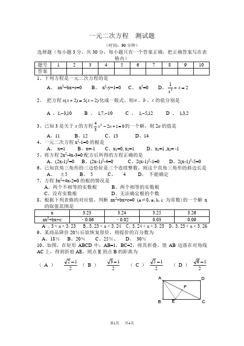 (完整版)八年级数学一元二次方程测试题