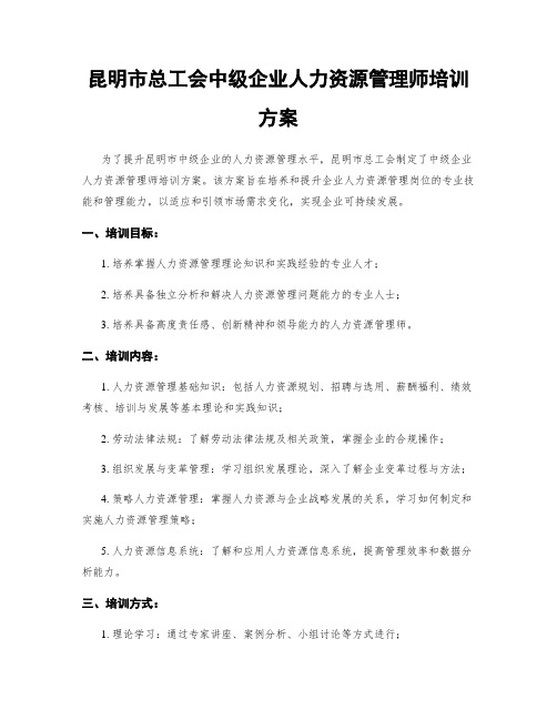 昆明市总工会中级企业人力资源管理师培训方案