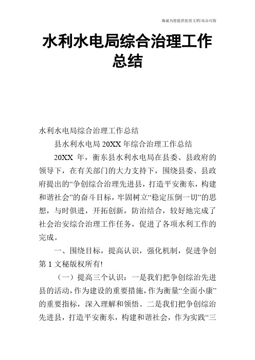 水利水电局综合治理工作总结