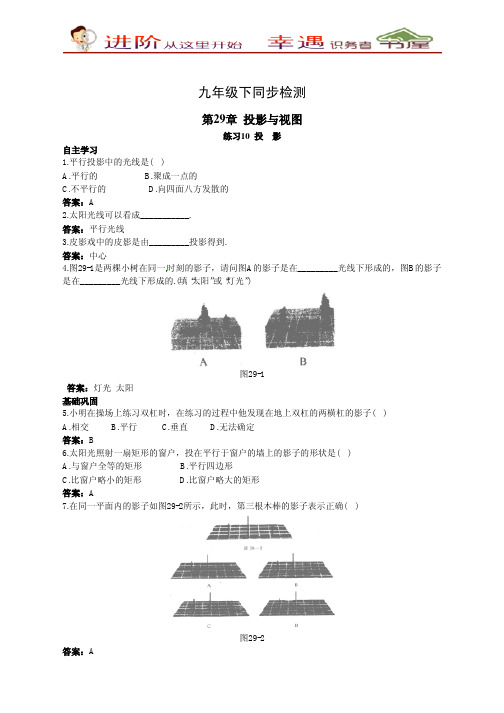 九年级数学下册同步检测10投影