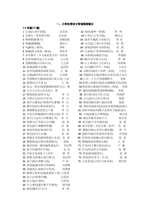 小学必背古诗词75首目录