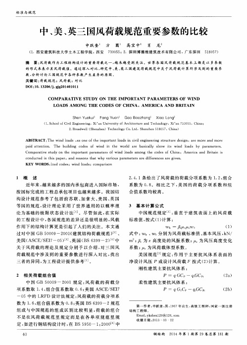 中、美、英三国风荷载规范重要参数的比较