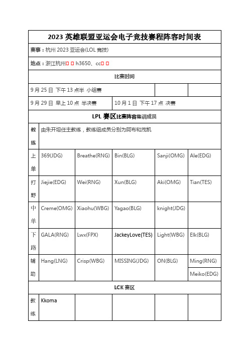 LOL英雄联盟亚运会电子竞技买比赛皮肤赛程表