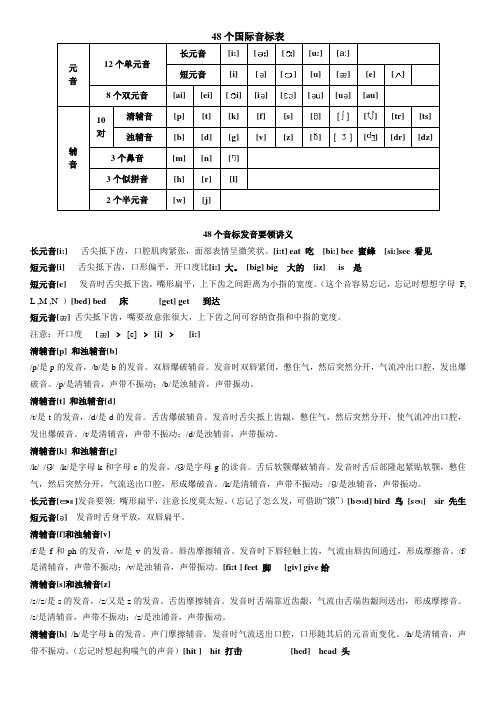 48个国际音标表发音发音要领及规则