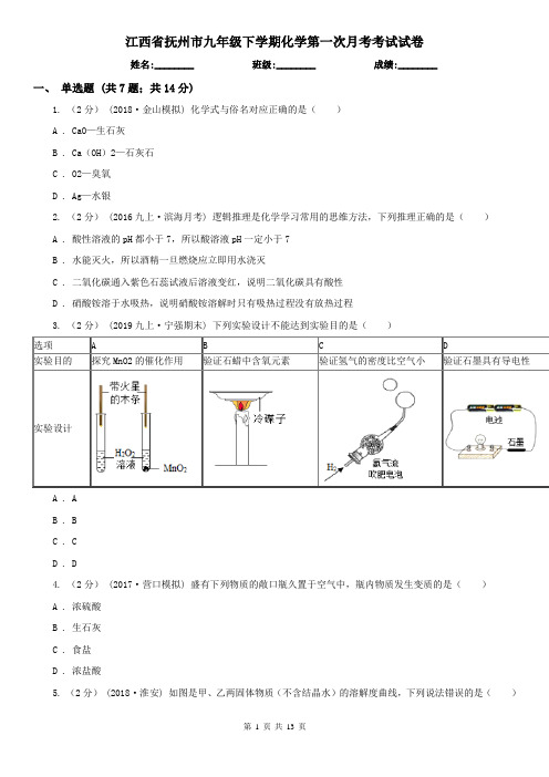 江西省抚州市九年级下学期化学第一次月考考试试卷