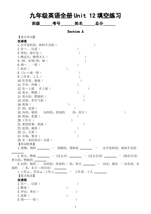 初中英语人教新目标九年级全册Unit 12填空练习(单词+短语+句型)(附参考答案)