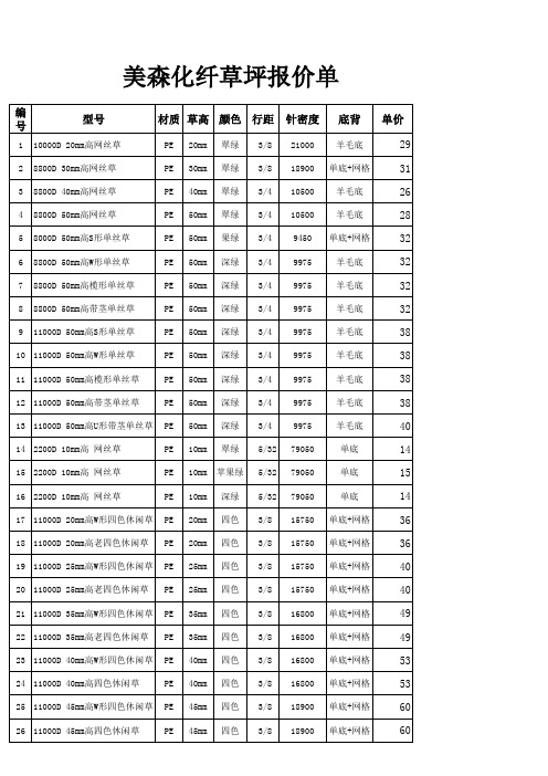 草坪报价单 20130531