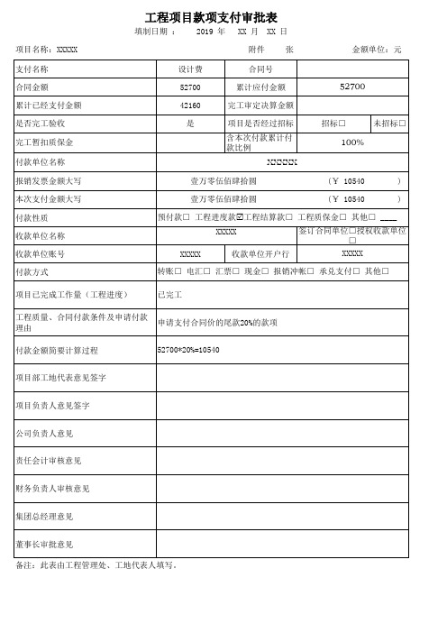 工程款项支付审批表(样板)