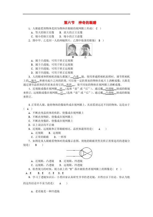 八年级物理上册第四章第六节神奇的眼睛练习